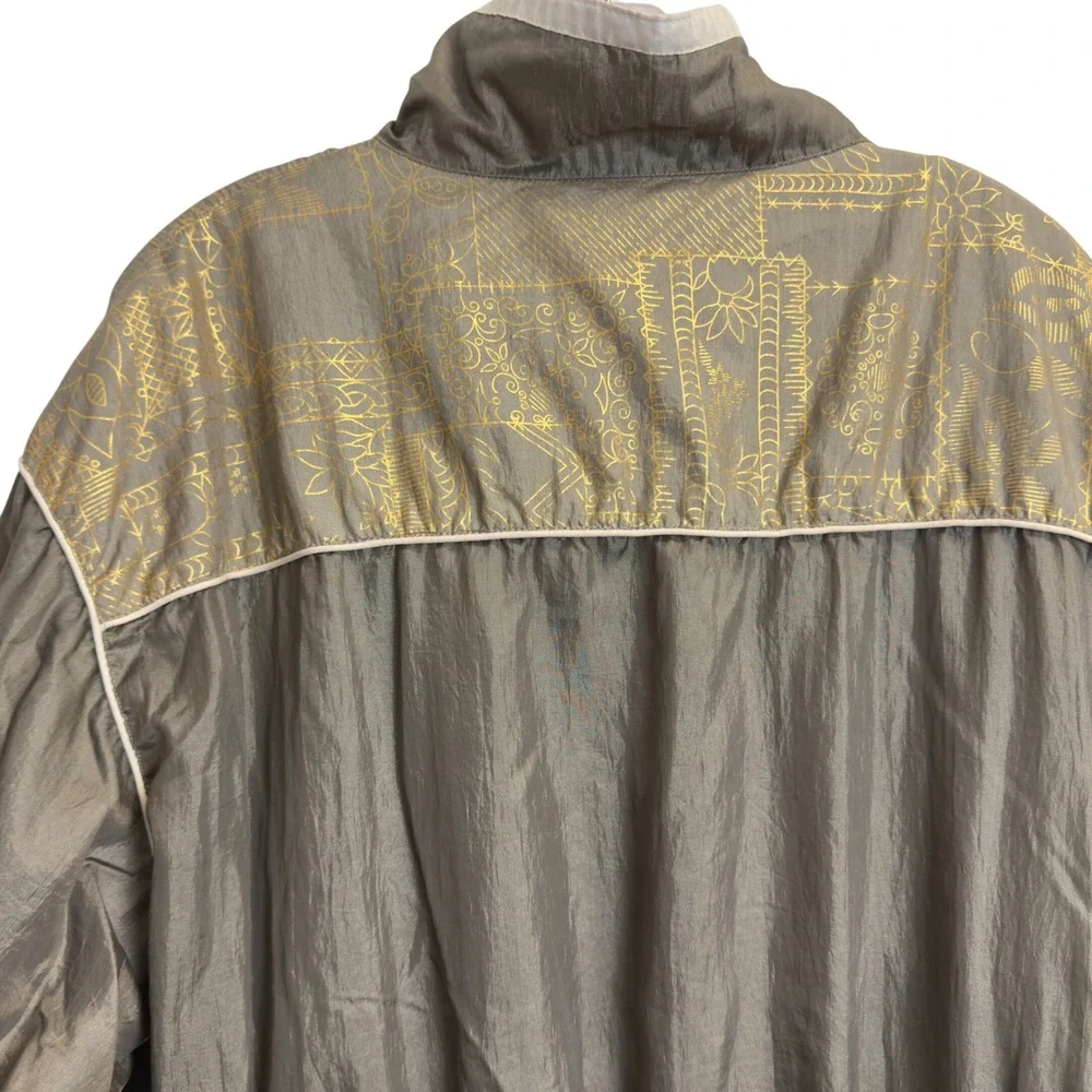 Out‎ Brook Vintage Windbreaker Jacket Olive Gold Graphic Zip Up Womens Large 80s